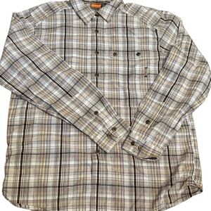 Merrell Men’s‎ Plaid Button Down Shirt Brown White Large | Outdoor Casual